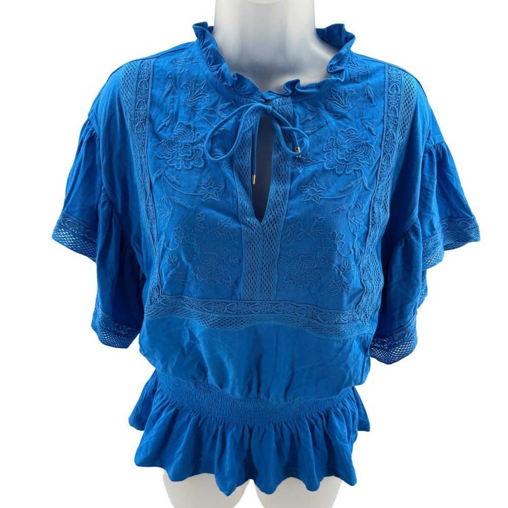 Lauren Ralph Lauren Black Label Tropic Blue Embroidered Shirt Sample Small